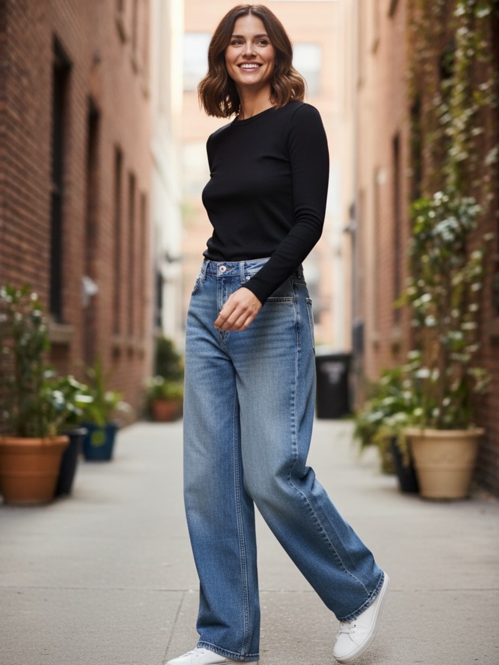 Good American Wide-Leg High-Rise Jeans in Light Blue